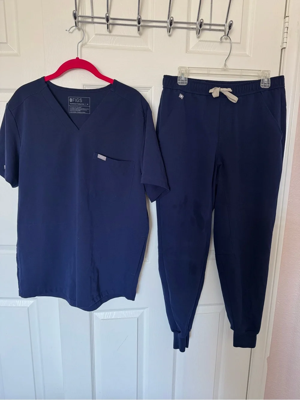 Figs Navy Medical Scrub Set - V-Neck Top & Jogger Pants.